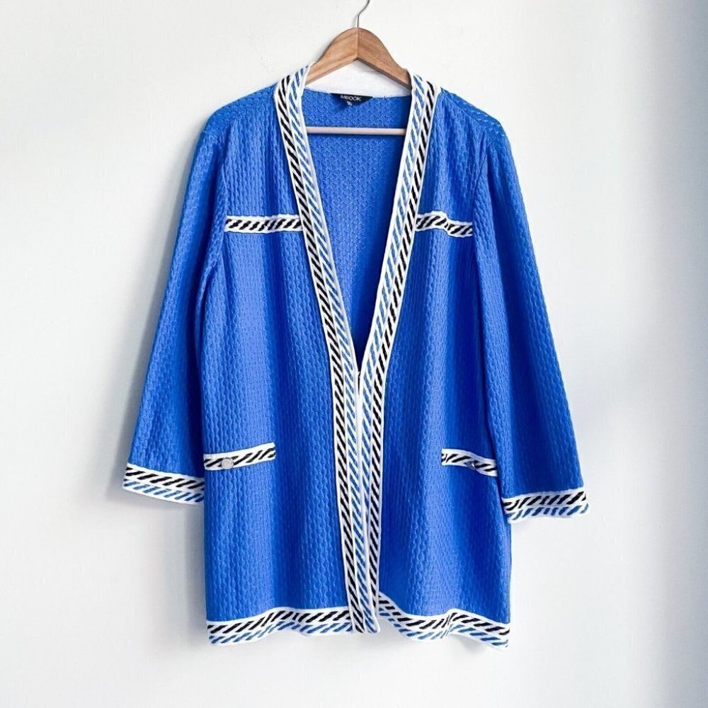 Misook Sky Blue  Classic V Neck Faux Pocket Cardigan 0X